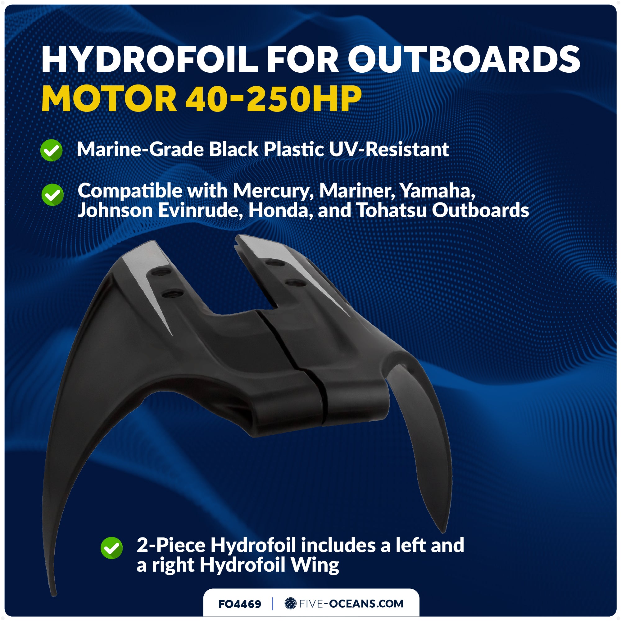 Hydrofoil for Outboard Motors 40-250HP, Black - FO4469 - Five Oceans