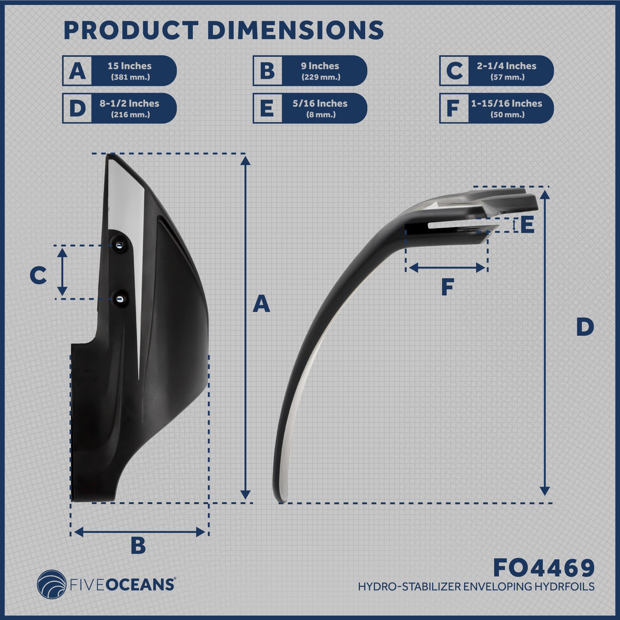 Hydrofoil, Hydrofoil for Outboard Motor,  40-250HP, Black - FO4469 - Five Oceans