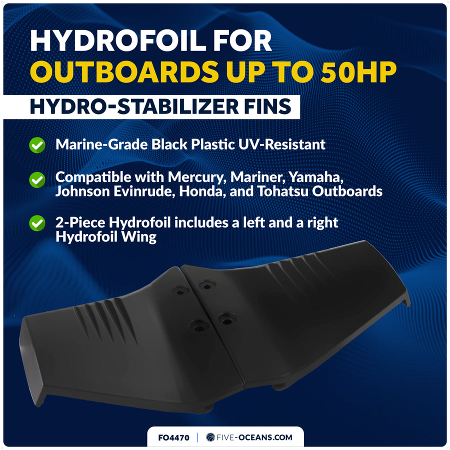 Hydrofoil for Outboard Motors Up to 50HP, Black - FO4470 - Five Oceans