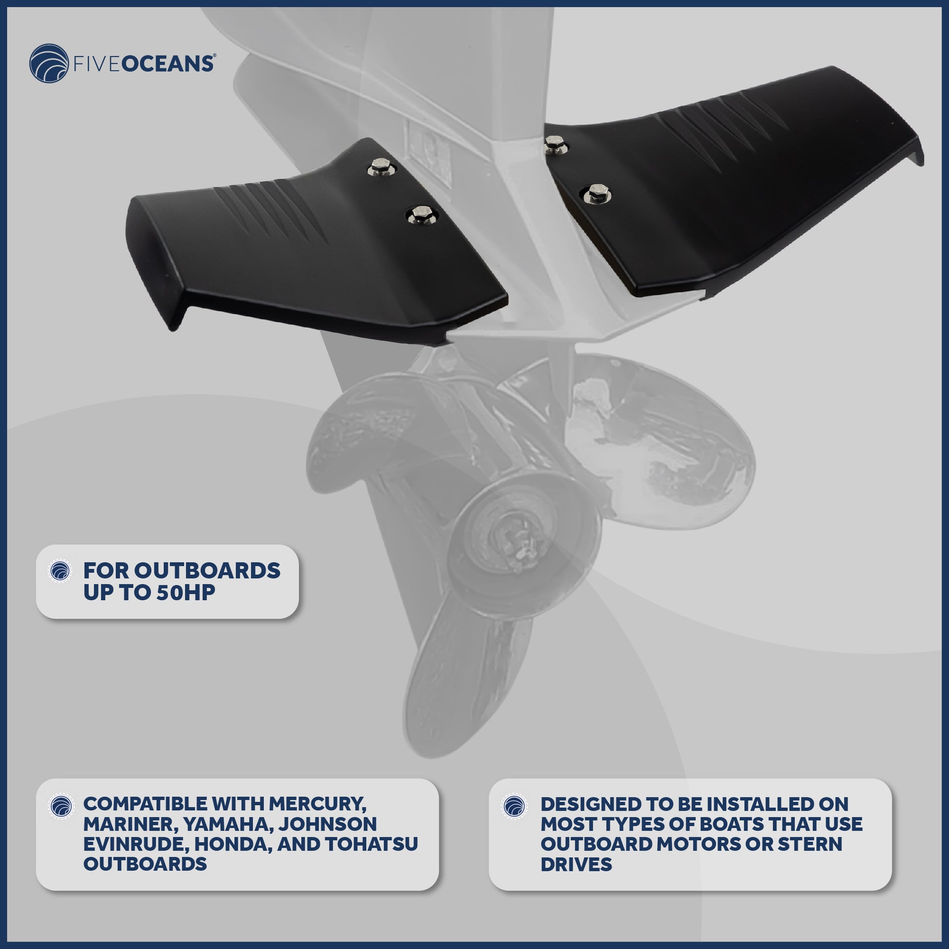 Hydrofoil for Outboards Up to 50HP, Hydro-Stabilizer Fins, Black - FO4470 - Five Oceans