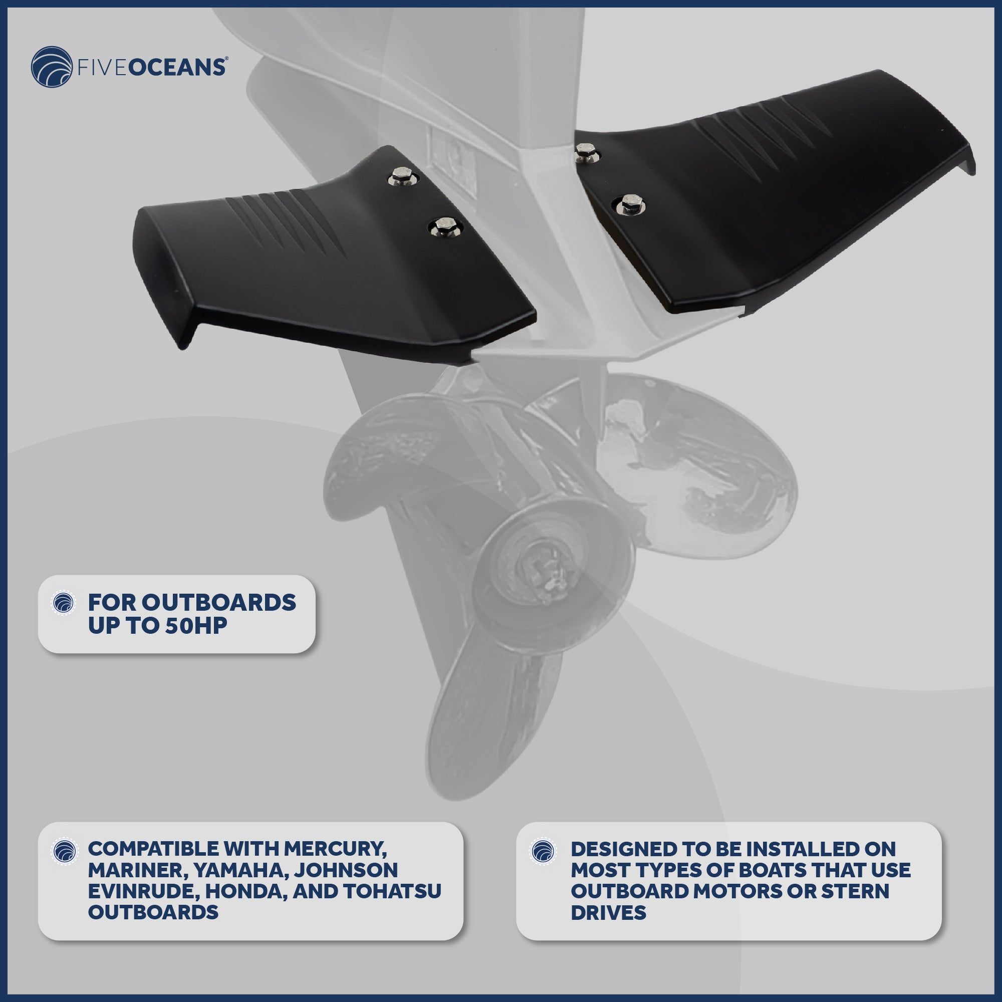 Hydrofoil for Outboards Up to 50HP, Hydro-Stabilizer Fins, Black - FO4470 - Five Oceans