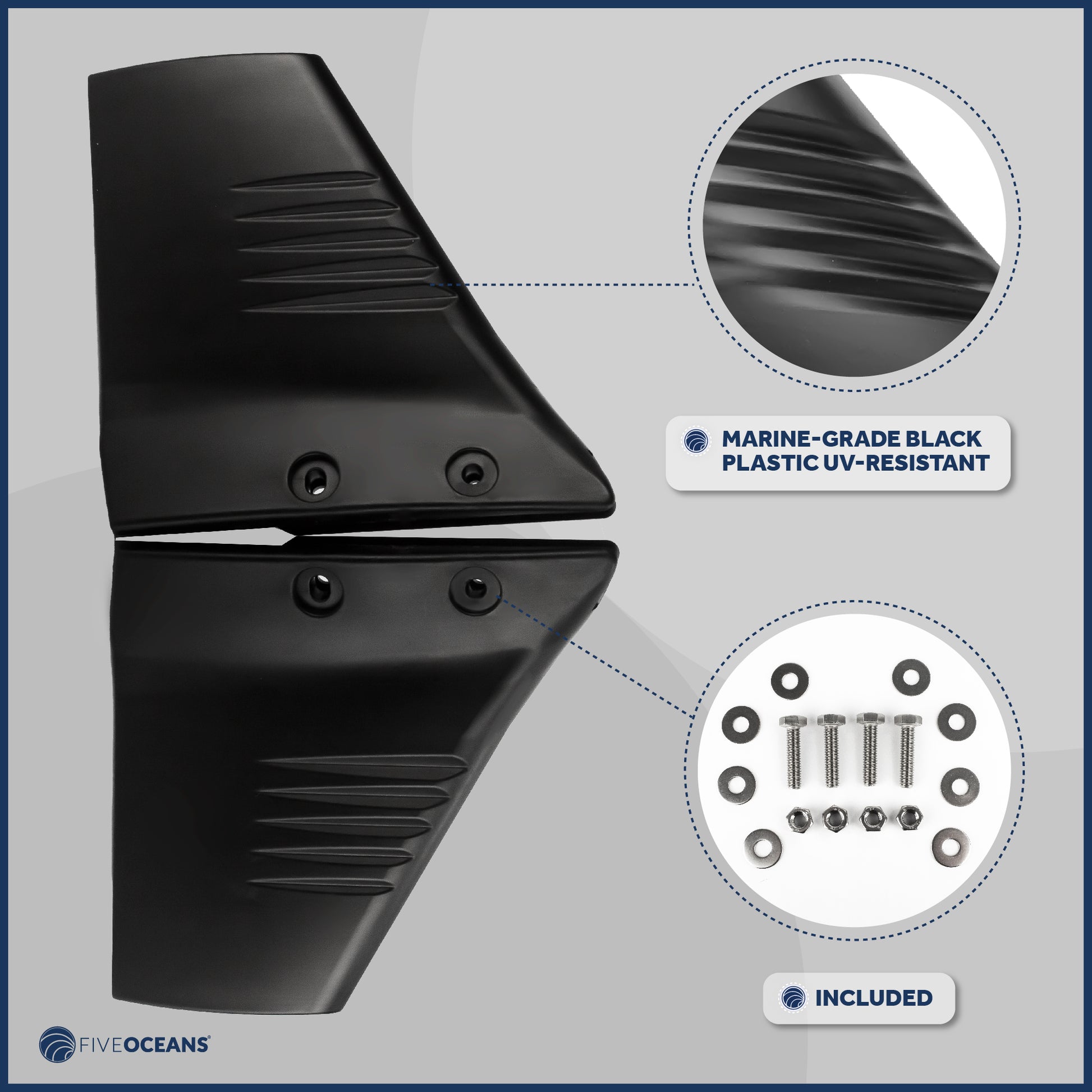 Hydrofoil for Outboards Up to 50HP, Hydro-Stabilizer Fins, Black - FO4470 - Five Oceans