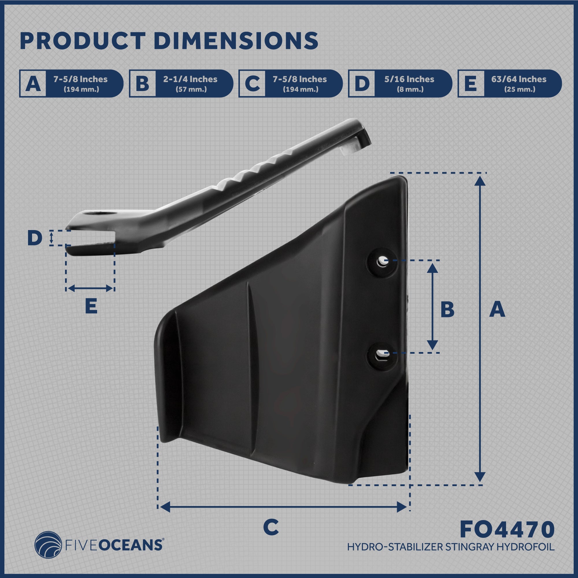 Hydrofoil for Outboards Up to 50HP, Hydro-Stabilizer Fins, Black - FO4470 - Five Oceans