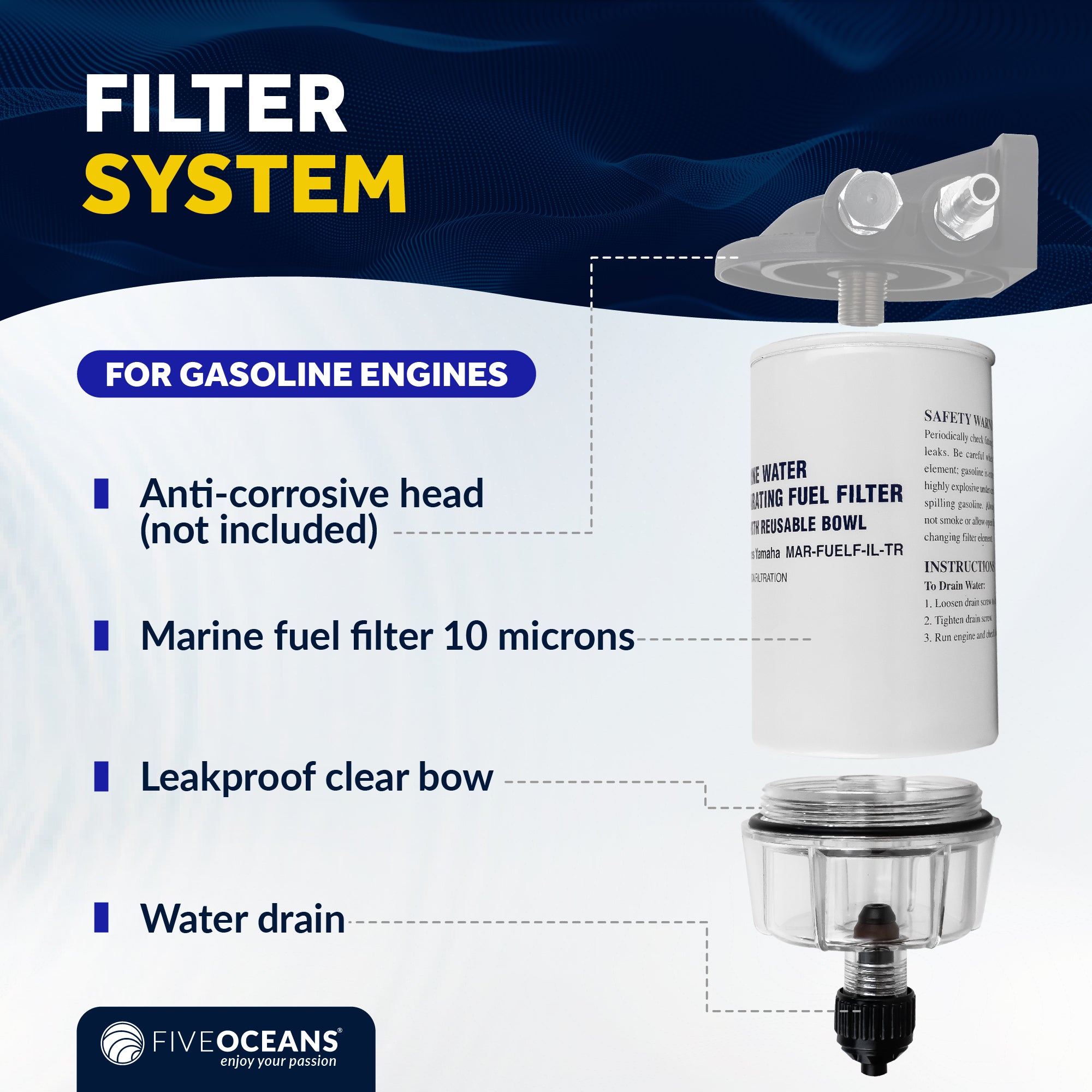 Fuel Filter Water Separator with Clear Bowl for MAR-FUELF-IL-TR - 4471 - Five Oceans