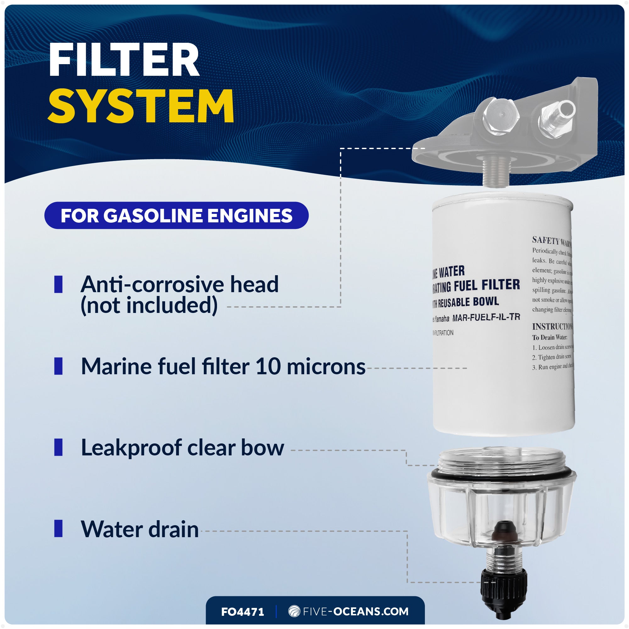 Fuel Filter Water Separator with Clear Bowl for MAR-FUELF-IL-TR - 4471