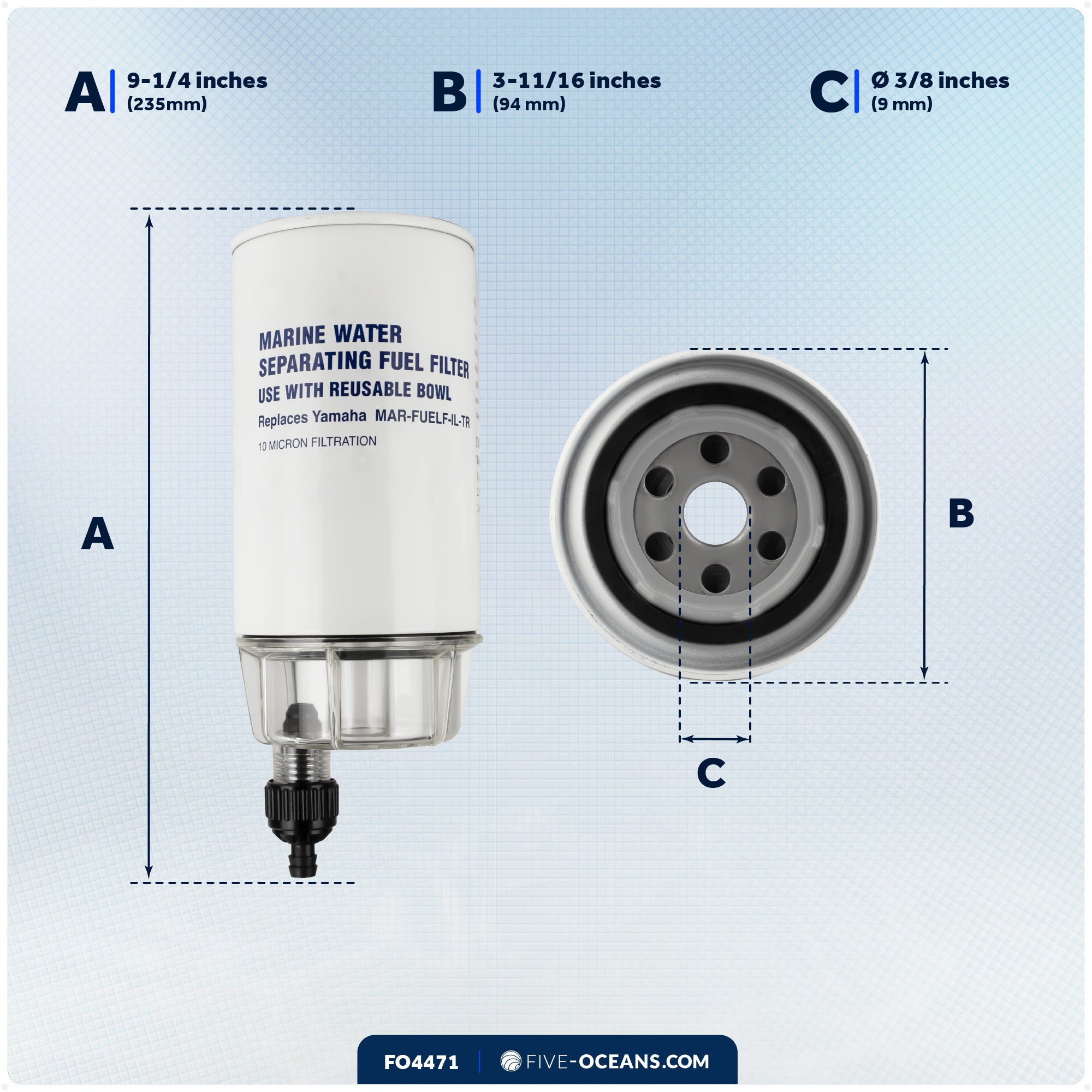 Fuel Filter Water Separator with Clear Bowl for MAR-FUELF-IL-TR - 4471