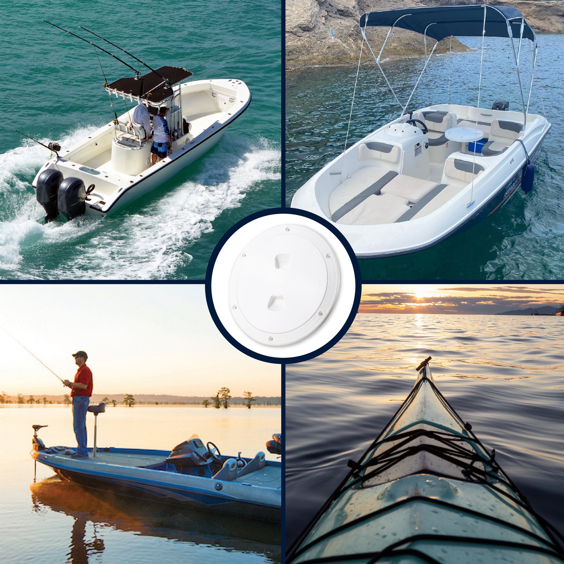 4" Deck Plate, Round Off-White - FO4473 - Five Oceans