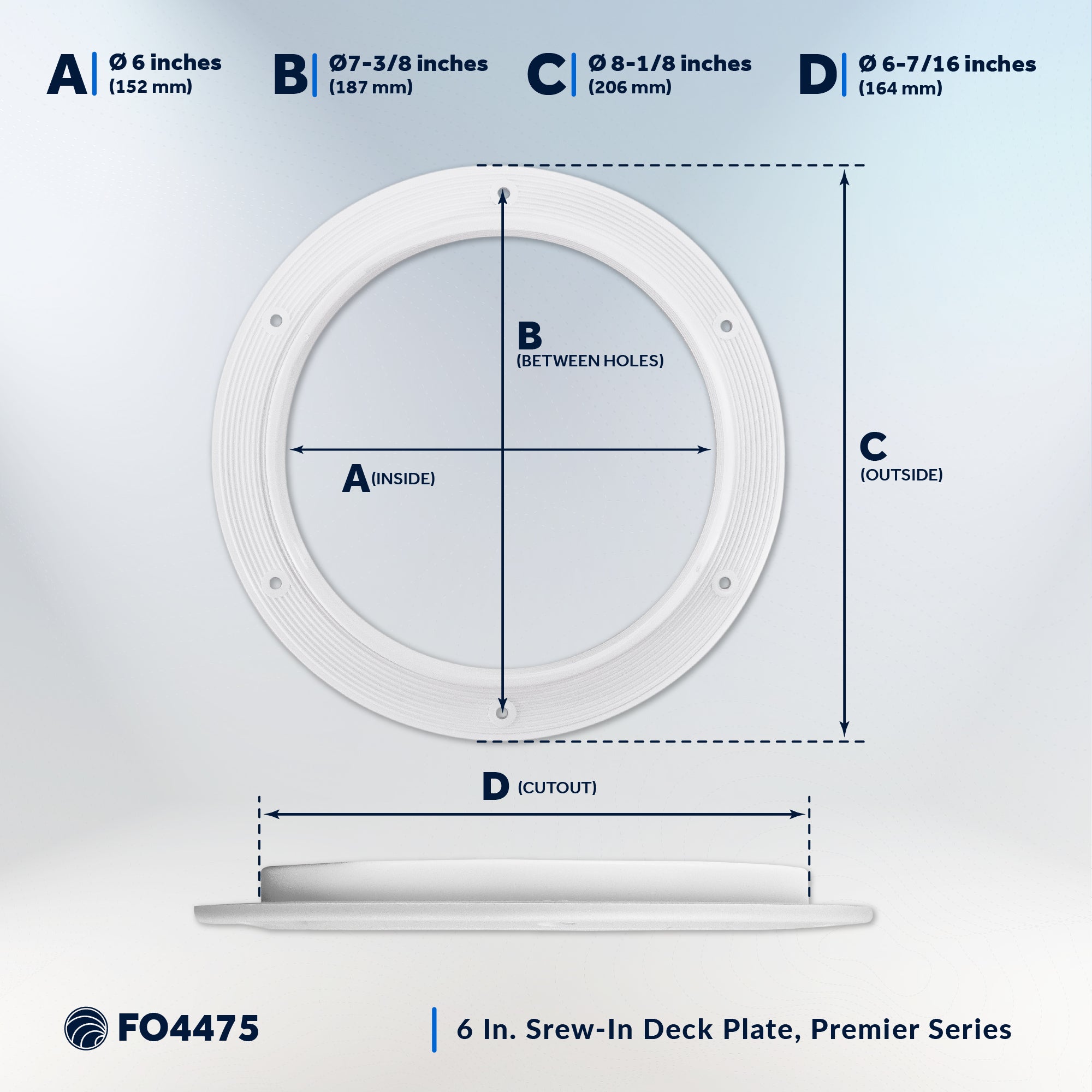 6" Deck Plate, Round Off-White - FO4475 - Five Oceans