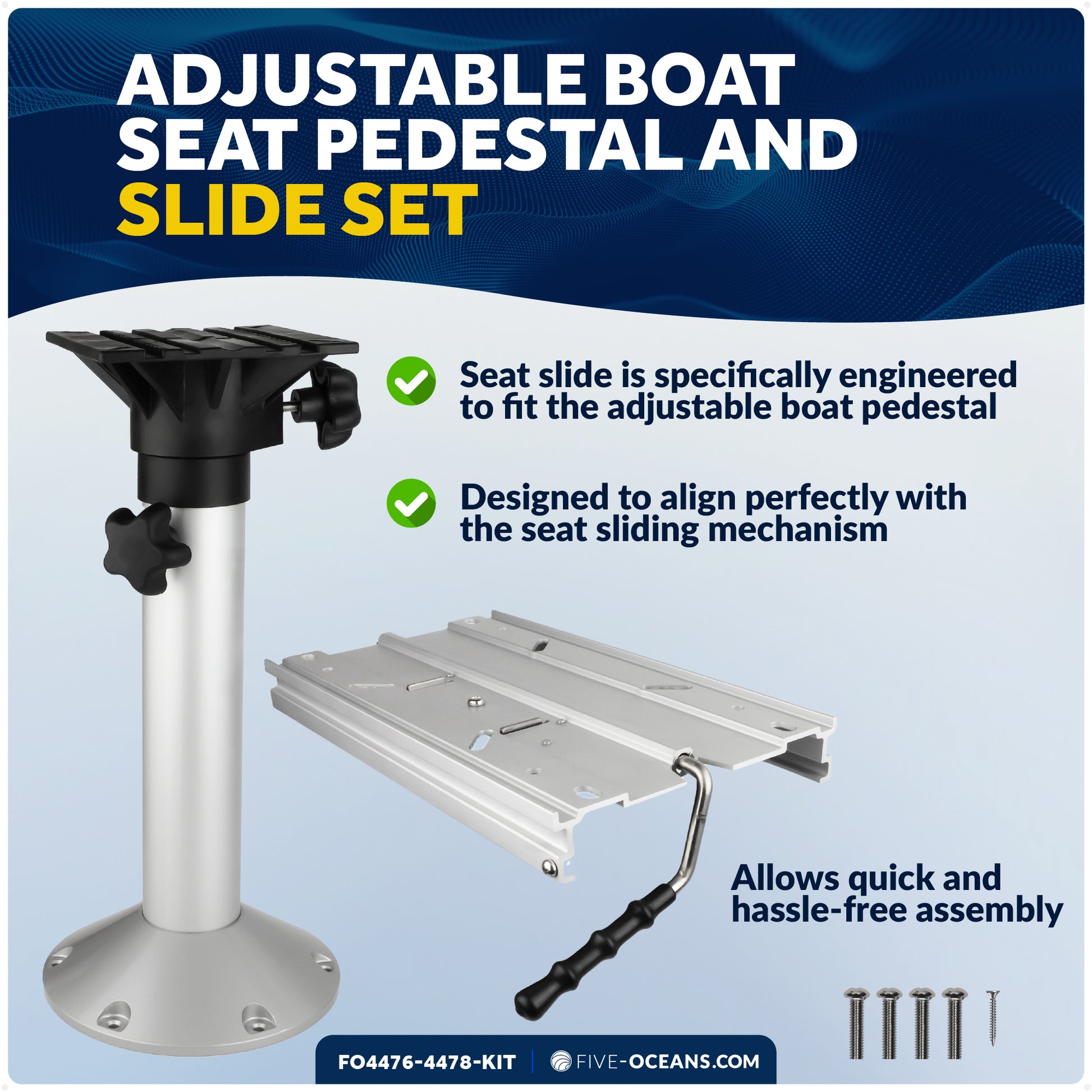 Adjustable Seat Pedestal and Locking Slide Kit, Aluminum - FO4476-4478-KIT - Five Oceans