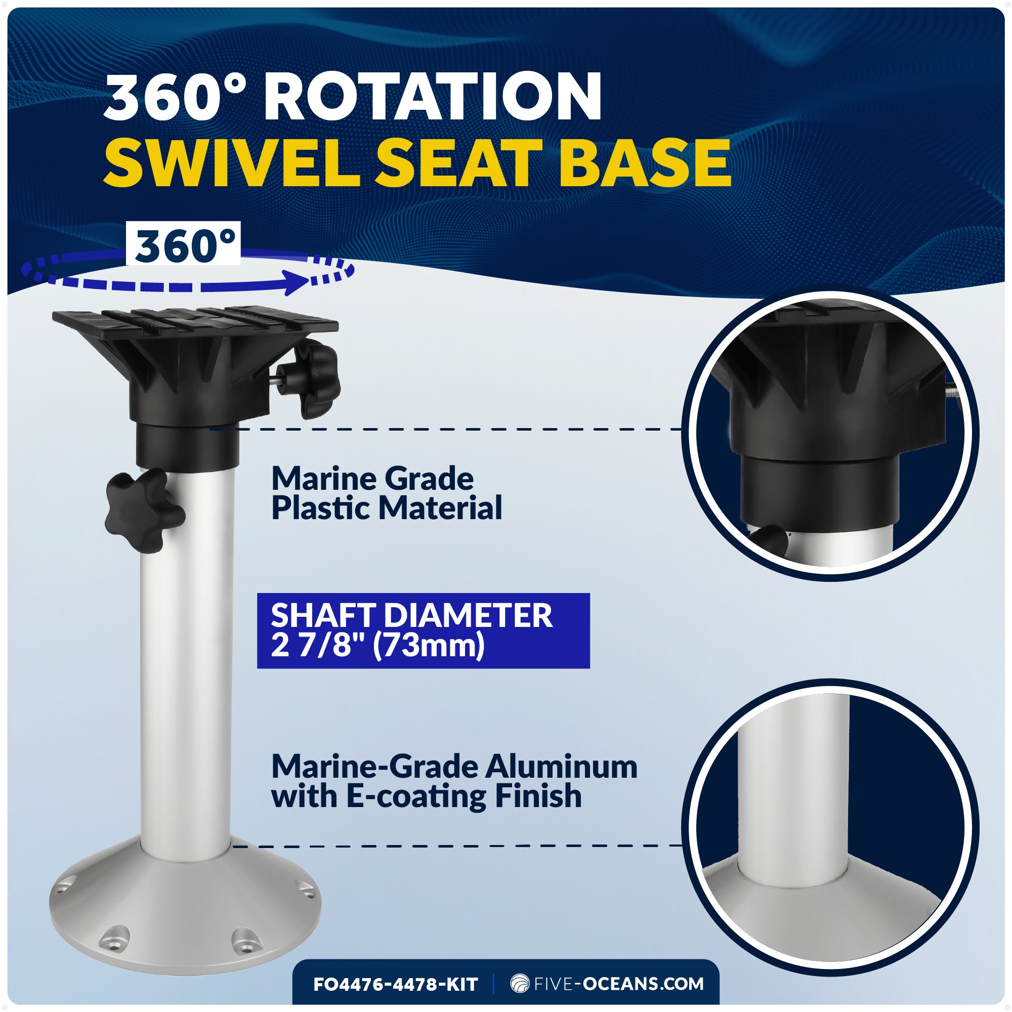 Adjustable Boat Seat Pedestal and Slide Set, Height Adjustment 19" to 25" & Locking Slide Mechanism - FO4476-4478-KIT - Five Oceans