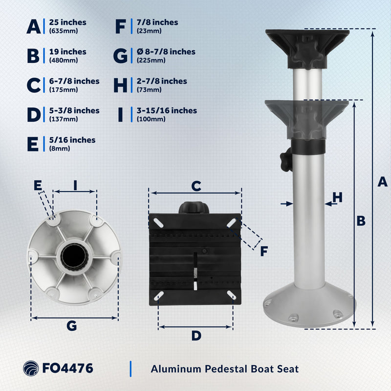 Seat Pedestal, Adjustable from 19" to 25" Height, Aluminum - FO4476 - Five Oceans