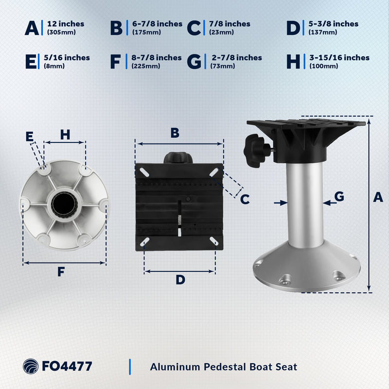 Seat Pedestal, Fixed Height 12", Aluminum - FO4477 - Five Oceans