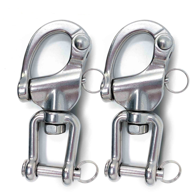 5" Pin Release Snap Shackle with Swivel Jaw, AISI316 Stainless Steel, 2-Pack - FO448-M2 - Five Oceans