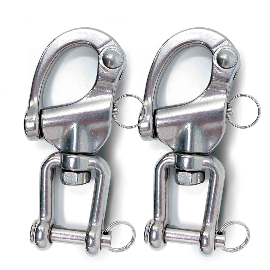 5" Pin Release Snap Shackle with Swivel Jaw, AISI316 Stainless Steel, 2-Pack - FO448-M2 - Five Oceans