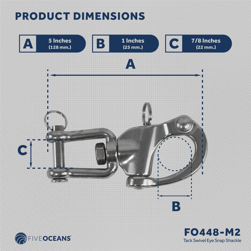 5" Pin Release Snap Shackle with Swivel Jaw, AISI316 Stainless Steel, 2-Pack - FO448-M2 - Five Oceans