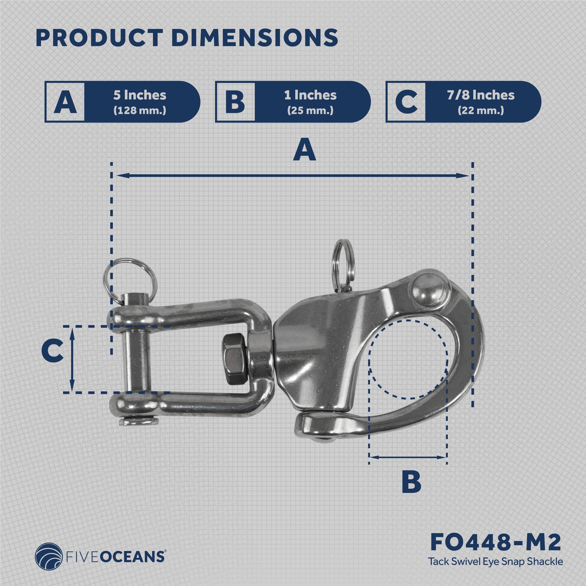 Jaw Swivel Eye Snap Shackle, 5" Stainless Steel 2-Pack - FO448-M2 - Five Oceans
