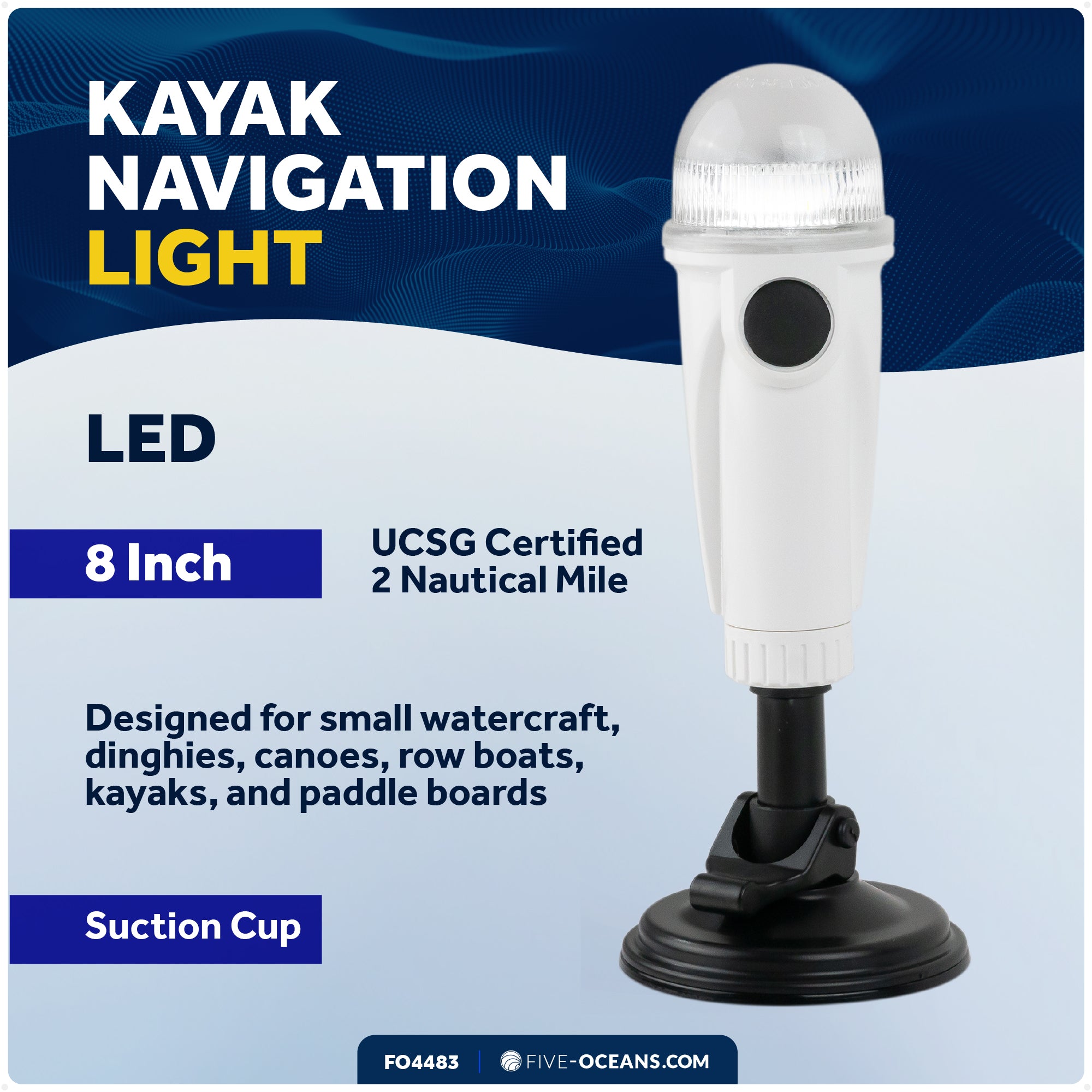 8" LED Anchor Navigation Light with Suction Cup, Battery-Powered - 2NM - FO4483 - Five Oceans
