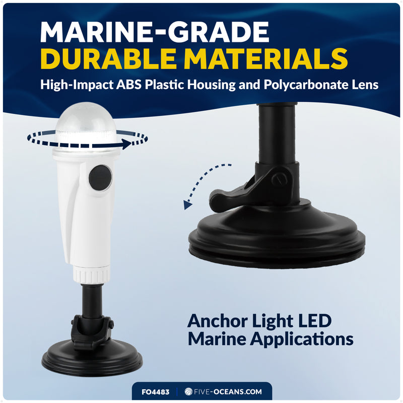 8" LED Anchor Navigation Light with Suction Cup, Battery-Powered - 2NM