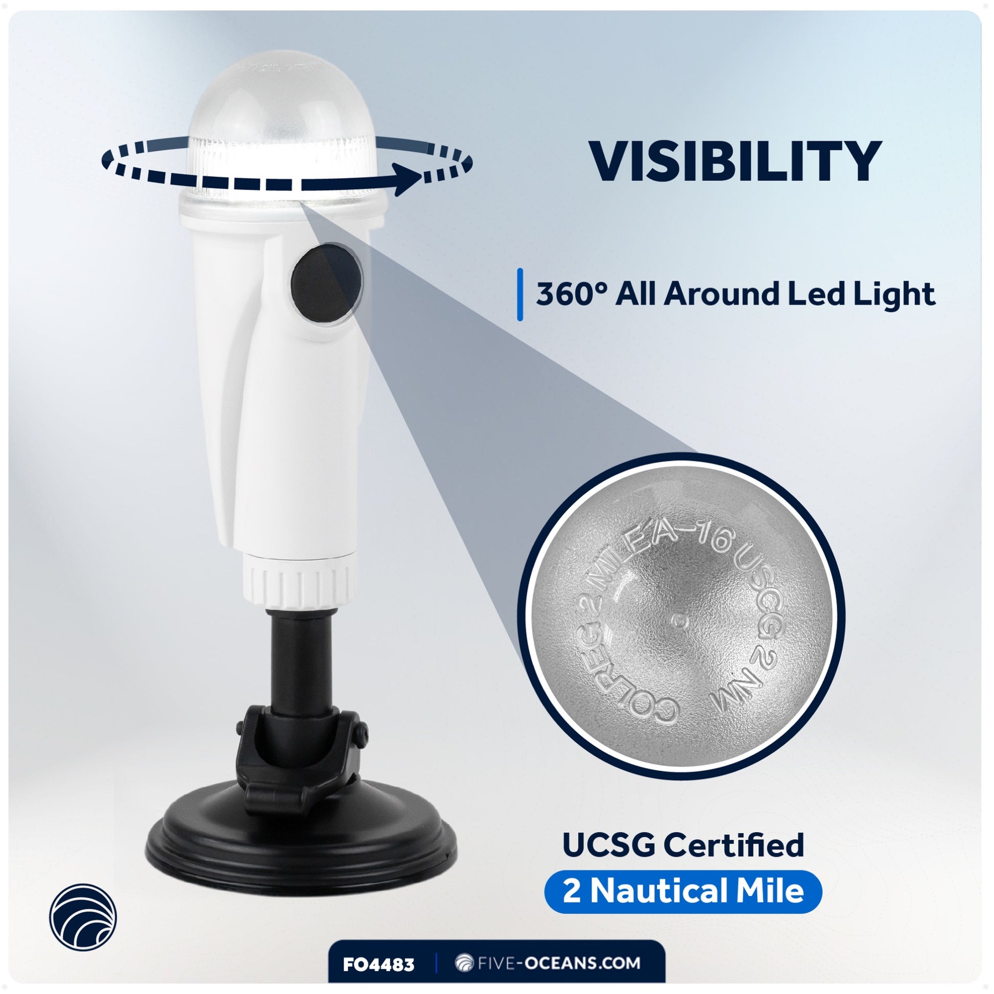 LED Anchor Navigation Light with Suction Cup, 8" - FO4483 - Five Oceans