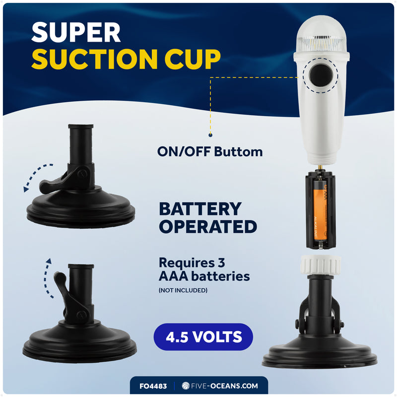8" LED Anchor Navigation Light with Suction Cup, Battery-Powered - 2NM