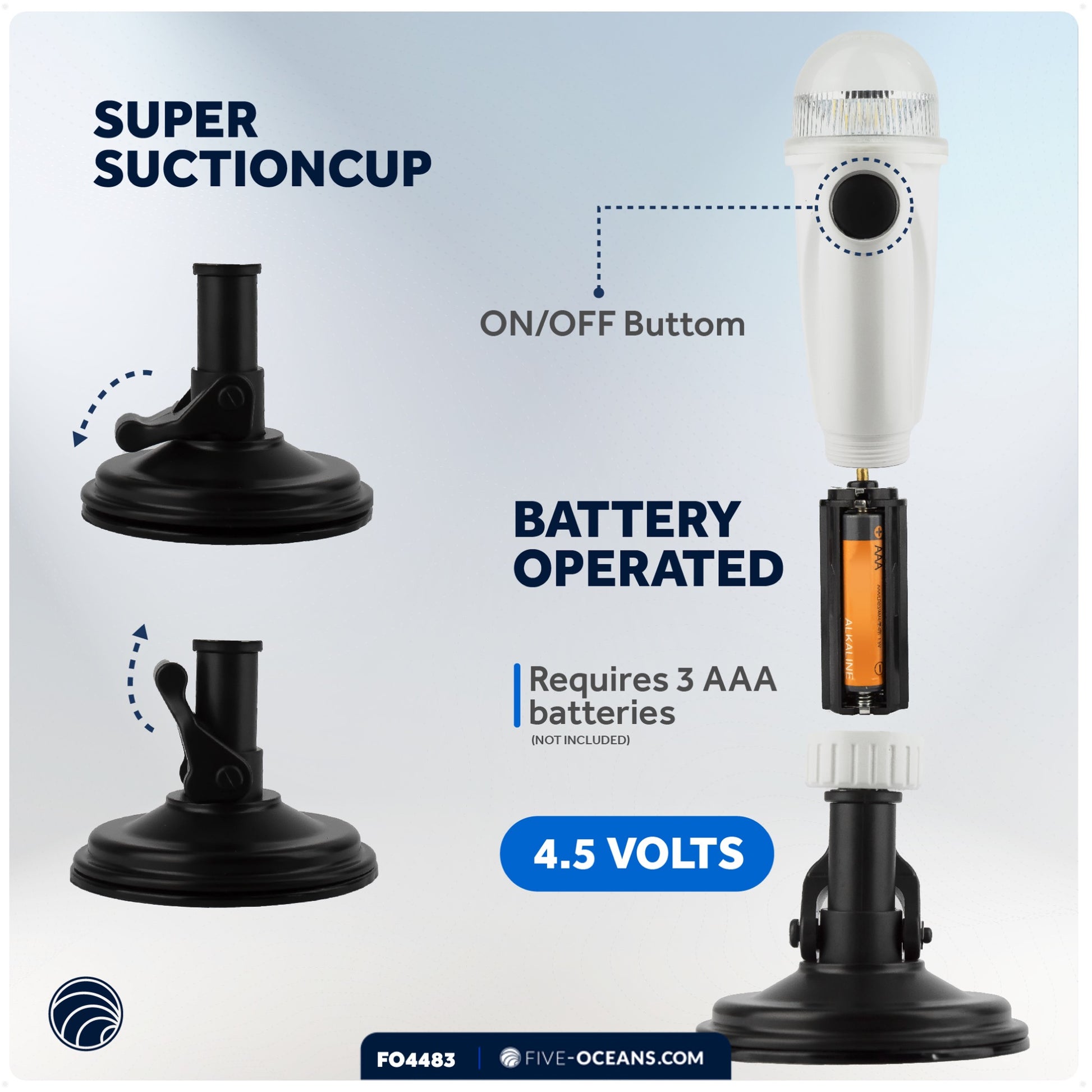 LED Anchor Navigation Light with Suction Cup, 8" - FO4483 - Five Oceans