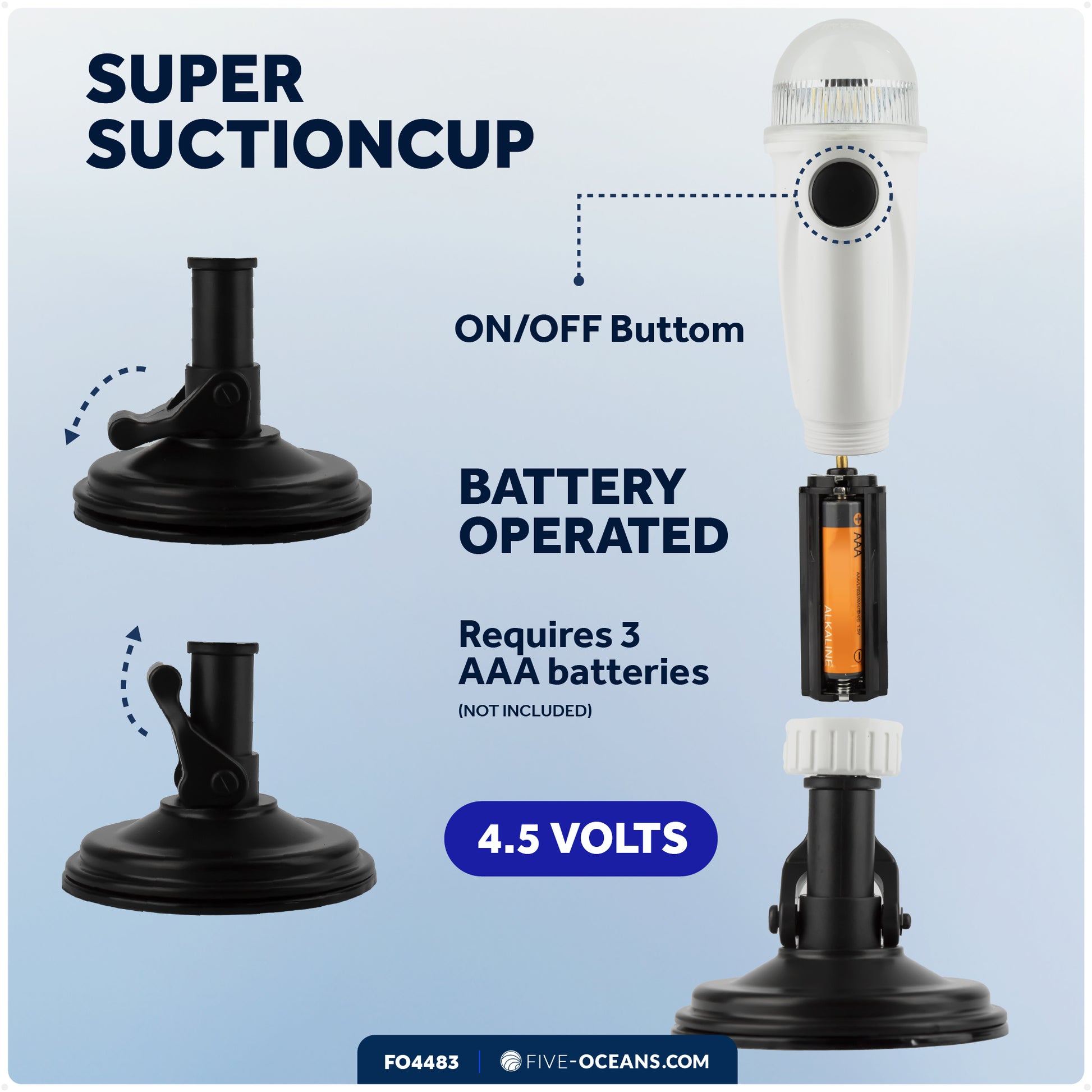 8" LED Anchor Navigation Light with Suction Cup, Battery-Powered - 2NM - FO4483 - Five Oceans