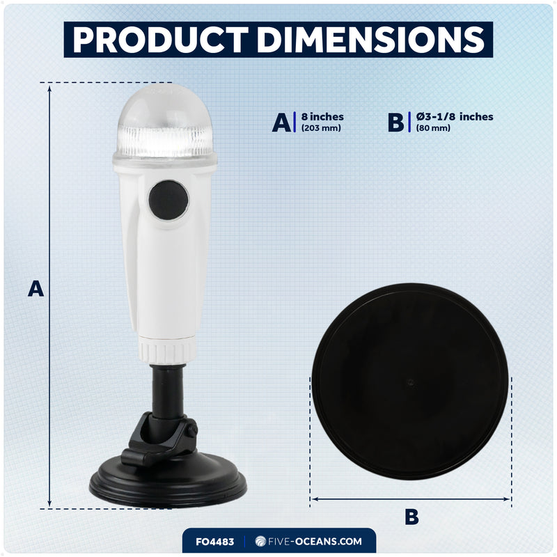 8" LED Anchor Navigation Light with Suction Cup, Battery-Powered - 2NM