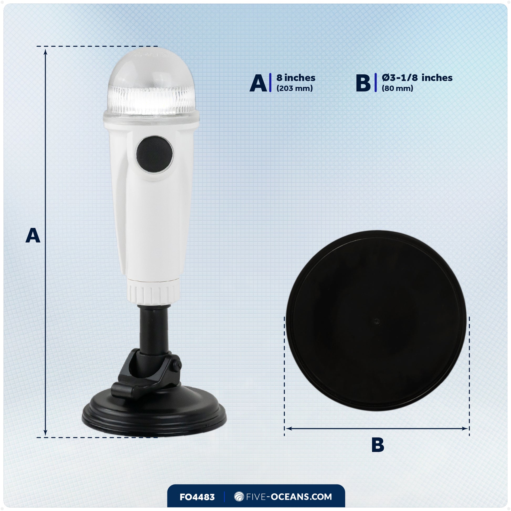 8" LED Anchor Navigation Light with Suction Cup, Battery-Powered - 2NM - FO4483 - Five Oceans