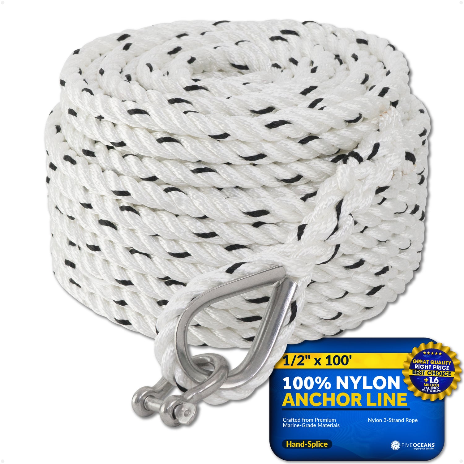 Anchor Line 1/2" x 100', 3-Strand Nylon, Spliced - FO4486-C100