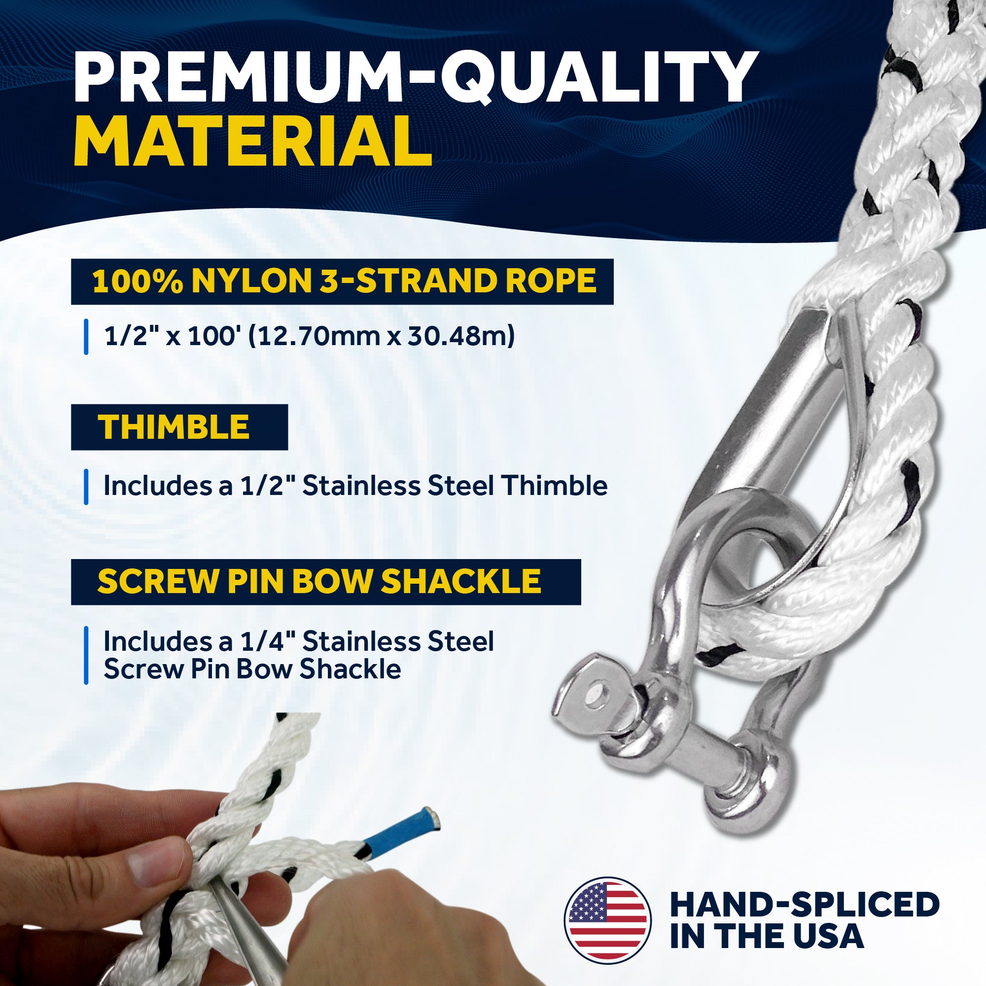 Anchor Line 1/2" x 100', 3-Strand Nylon, Spliced - FO4486-C100