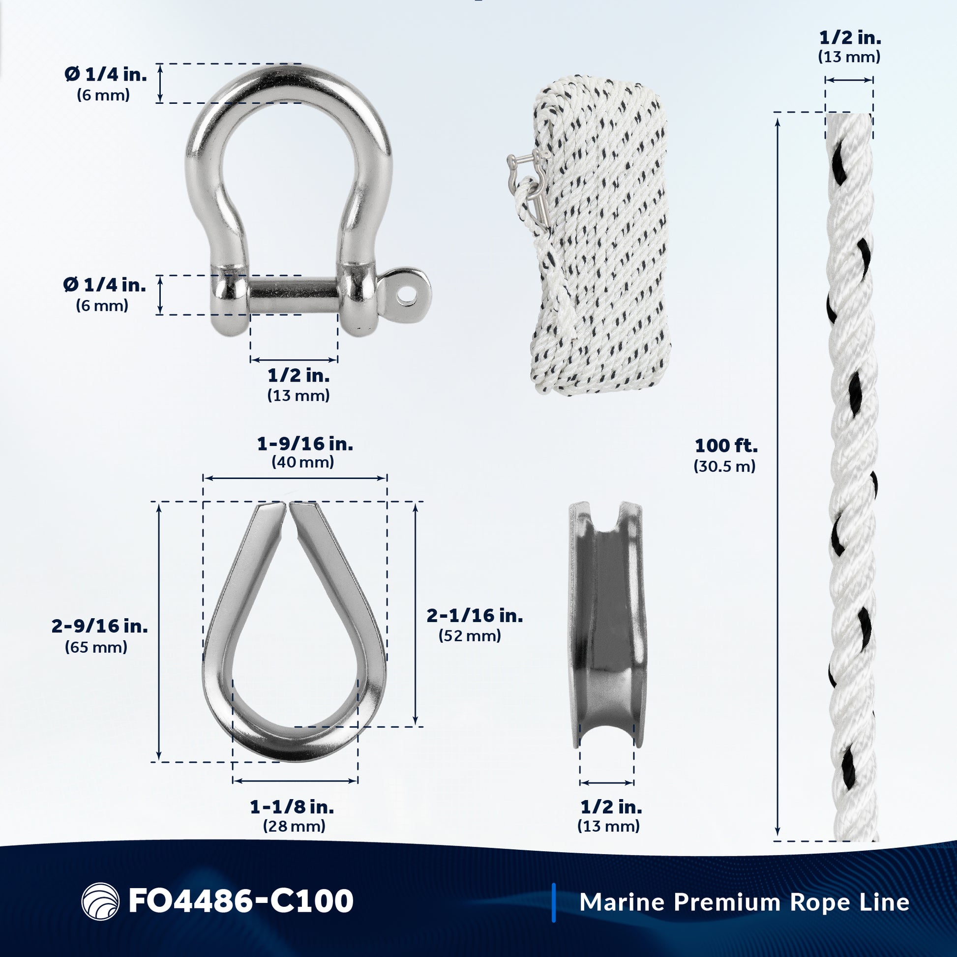 Anchor Line 1/2" x 100', 3-Strand Nylon, Spliced - FO4486-C100 - Five Oceans