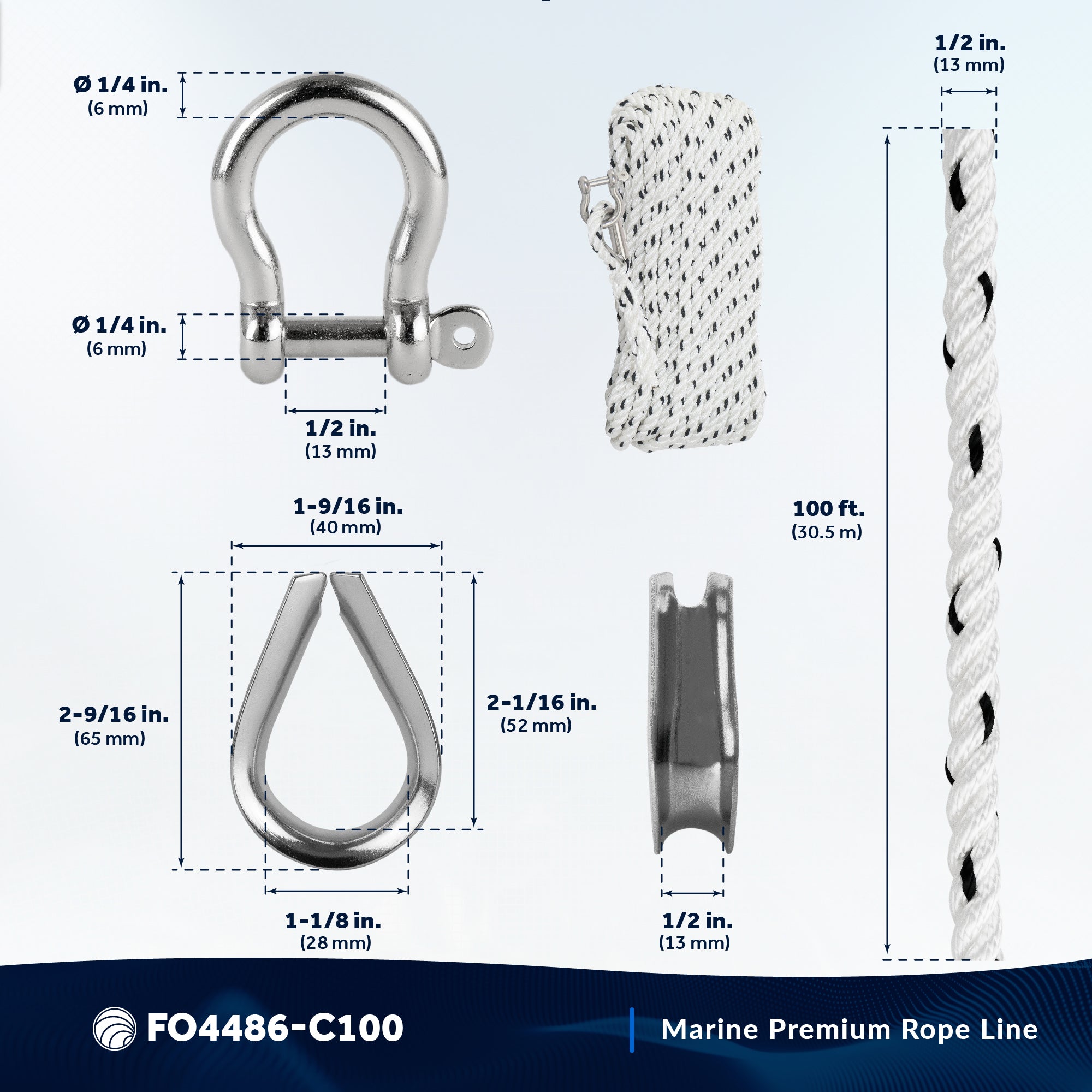 Anchor Line 1/2" x 100', 3-Strand Nylon, Spliced - FO4486-C100