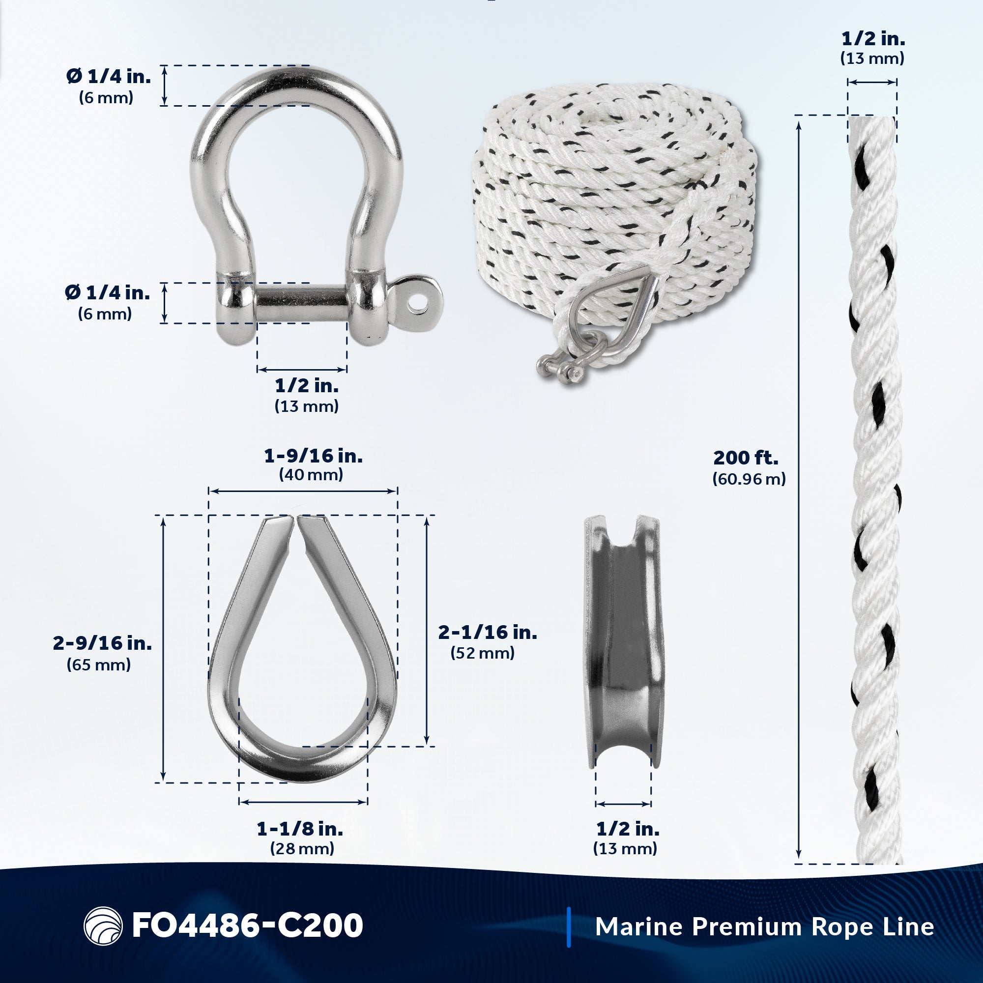 Anchor Line 1/2" x 200', 3-Strand Nylon, Spliced - FO4486-C200 - Five Oceans