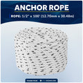 1/2" x 100' Premium 3-Strand Nylon Rope Line, White with Black Tracer - FO4486-M100 - Five Oceans