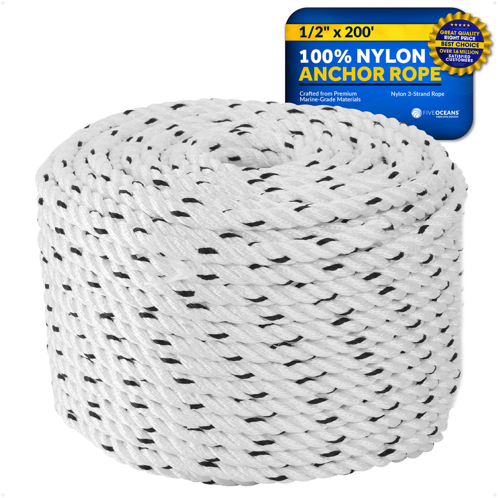 Boat Anchor Rope 1/2" x 200', 3-Strand Nylon - FO4486-M200