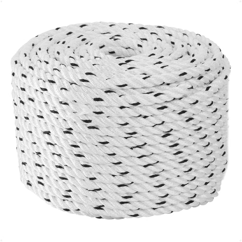 1/2" x 250' Premium 3-Strand Nylon Rope Line, White with Black Tracer - FO4486-M250 - Five Oceans