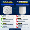 1/2" x 250' Premium 3-Strand Nylon Rope Line, White with Black Tracer - FO4486-M250 - Five Oceans