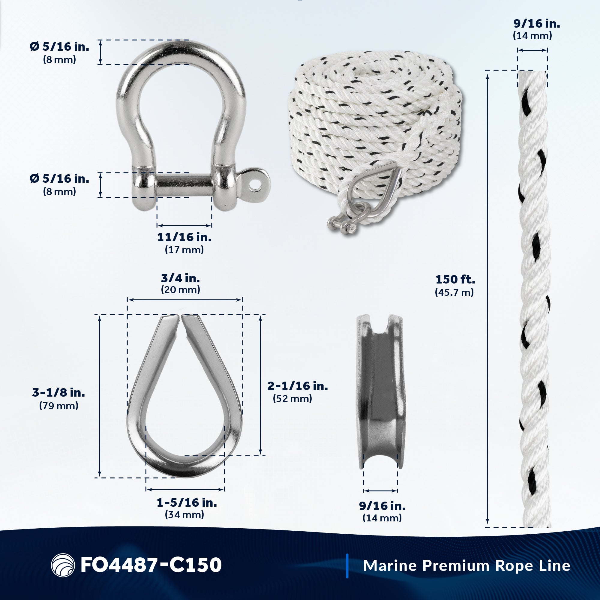 Anchor Line 9/16" x 150', 3-Strand Nylon, Spliced - FO4487-C150 - Five Oceans