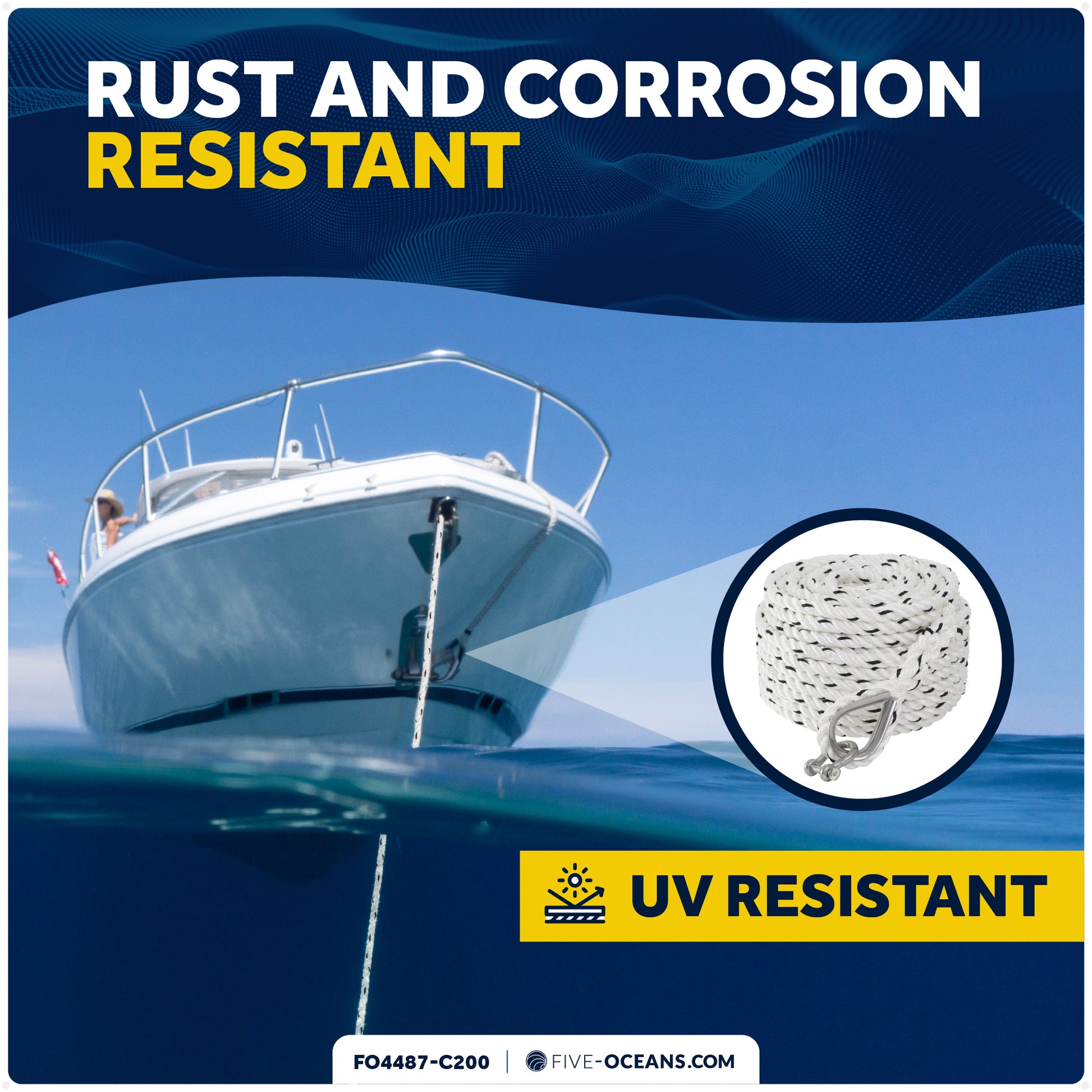 Anchor Line 9/16" x 200', 3-Strand Nylon, Spliced - FO4487-C200 - Five Oceans