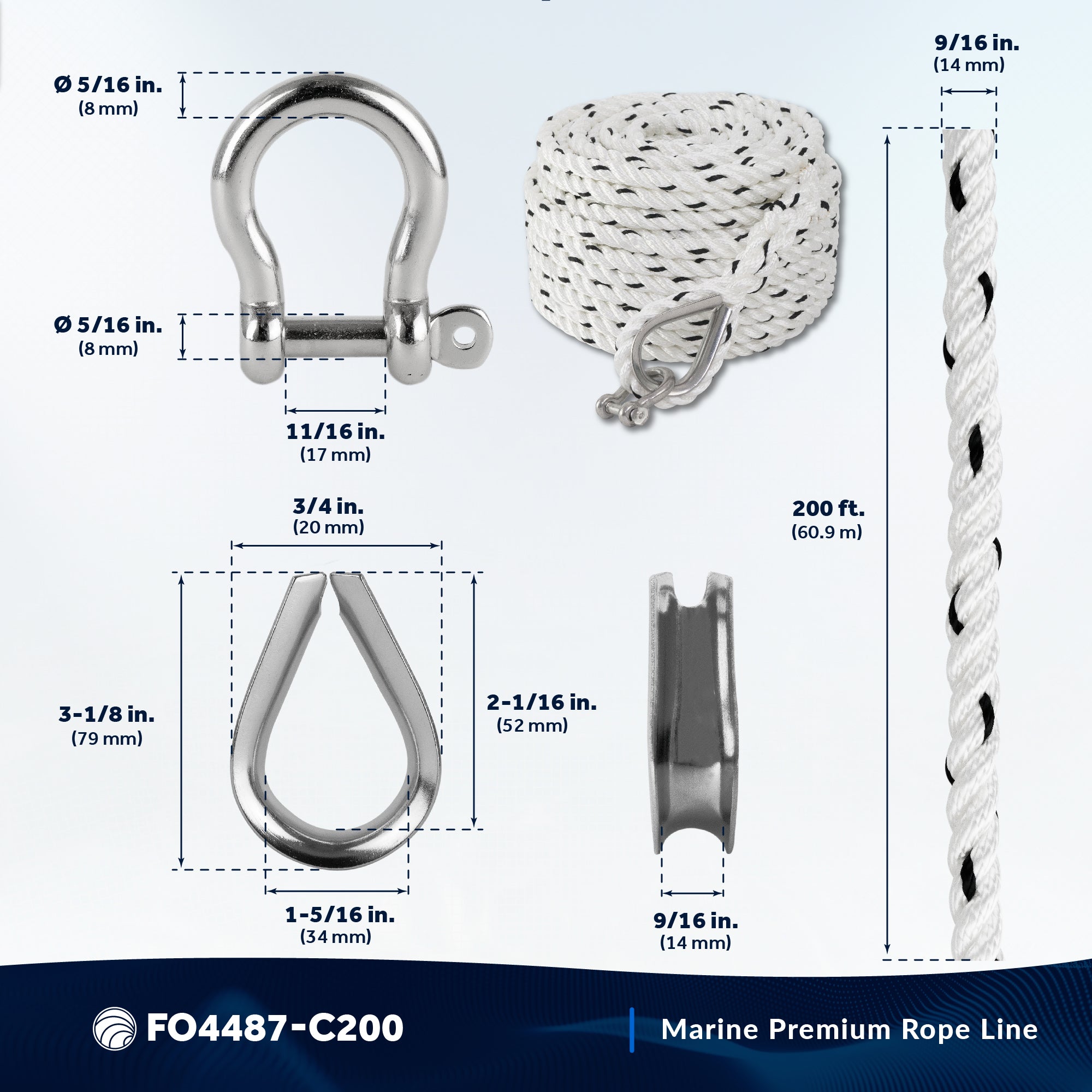 Anchor Line 9/16" x 200', 3-Strand Nylon, Spliced - FO4487-C200 - Five Oceans