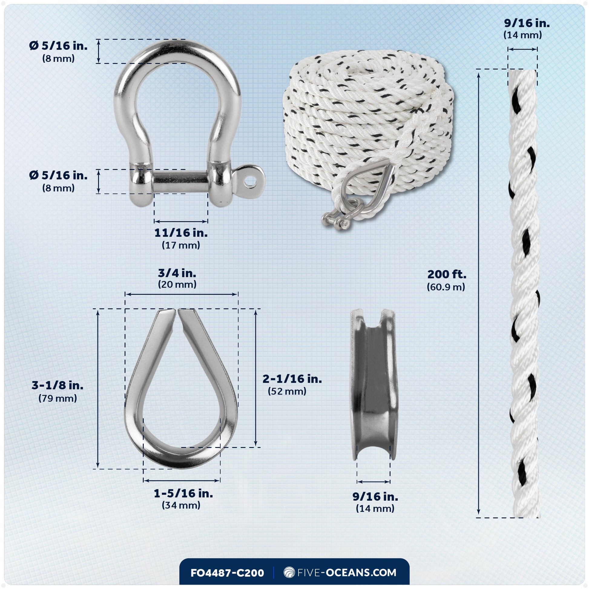 Anchor Line 9/16" x 200', 3-Strand Nylon, Spliced - FO4487-C200 - Five Oceans