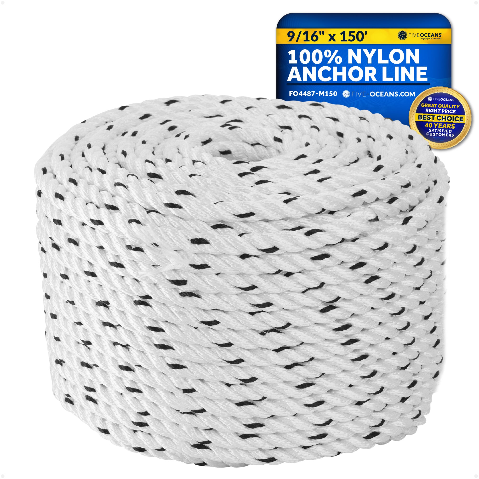 Boat Anchor Rope 9/16" x 150', 3-Strand Nylon - FO4487-M150