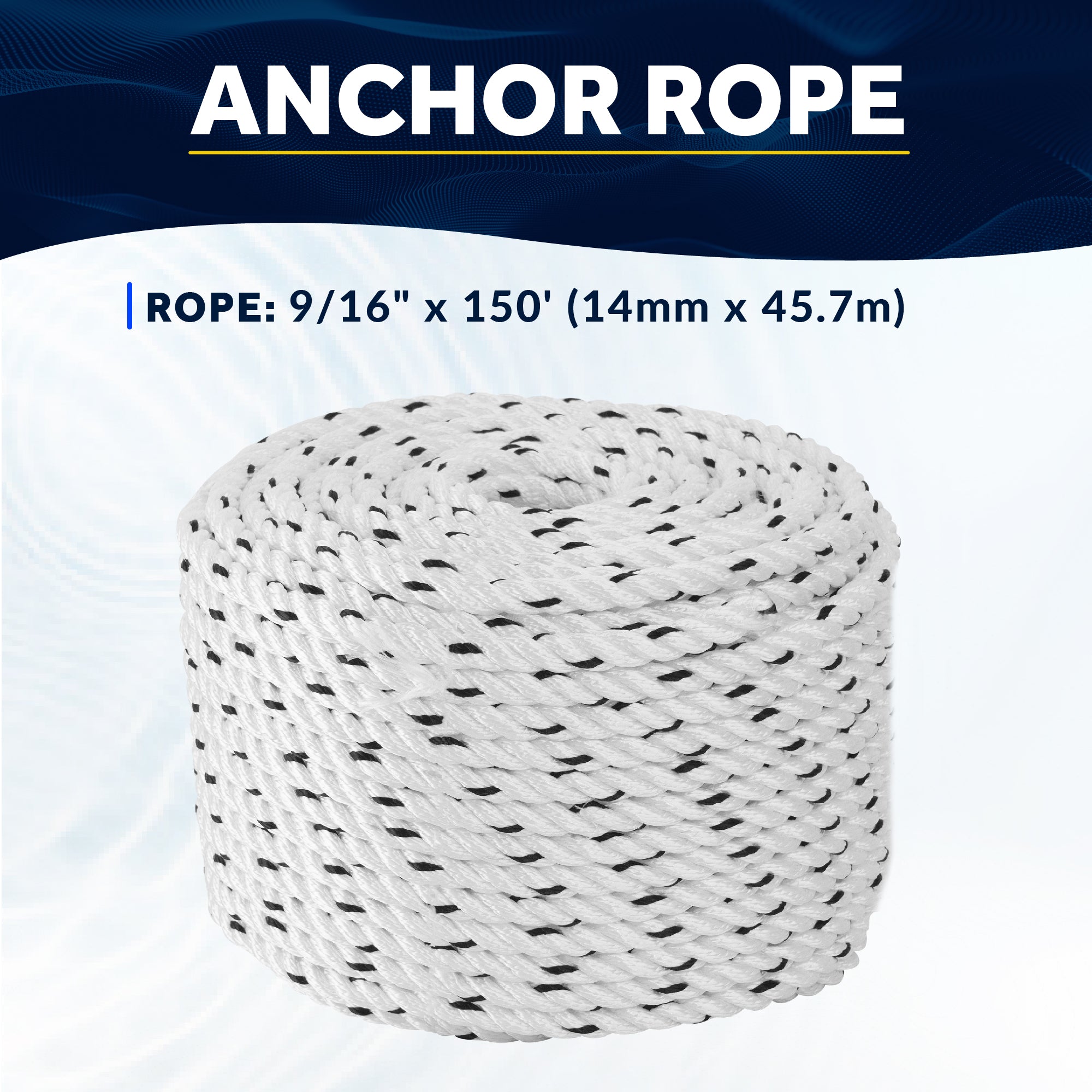 Boat Anchor Rope 9/16" x 150', 3-Strand Nylon - FO4487-M150 - Five Oceans