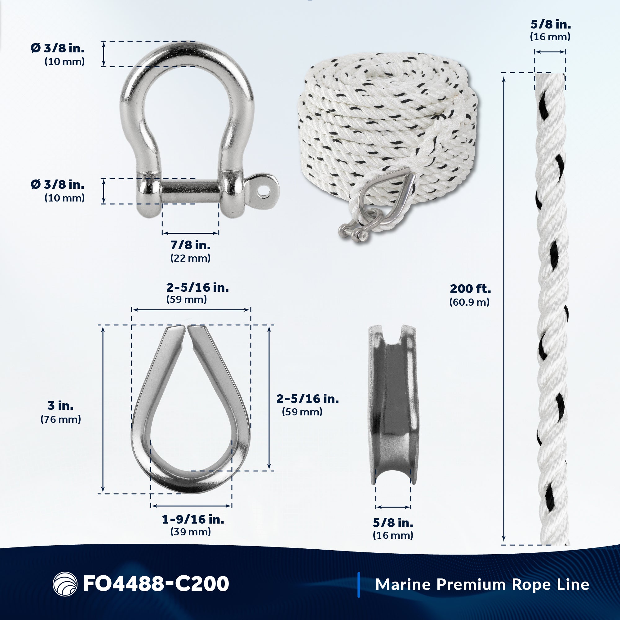 Anchor Line 5/8" x 200', 3-Strand Nylon, Spliced - FO4488-C200 - Five Oceans