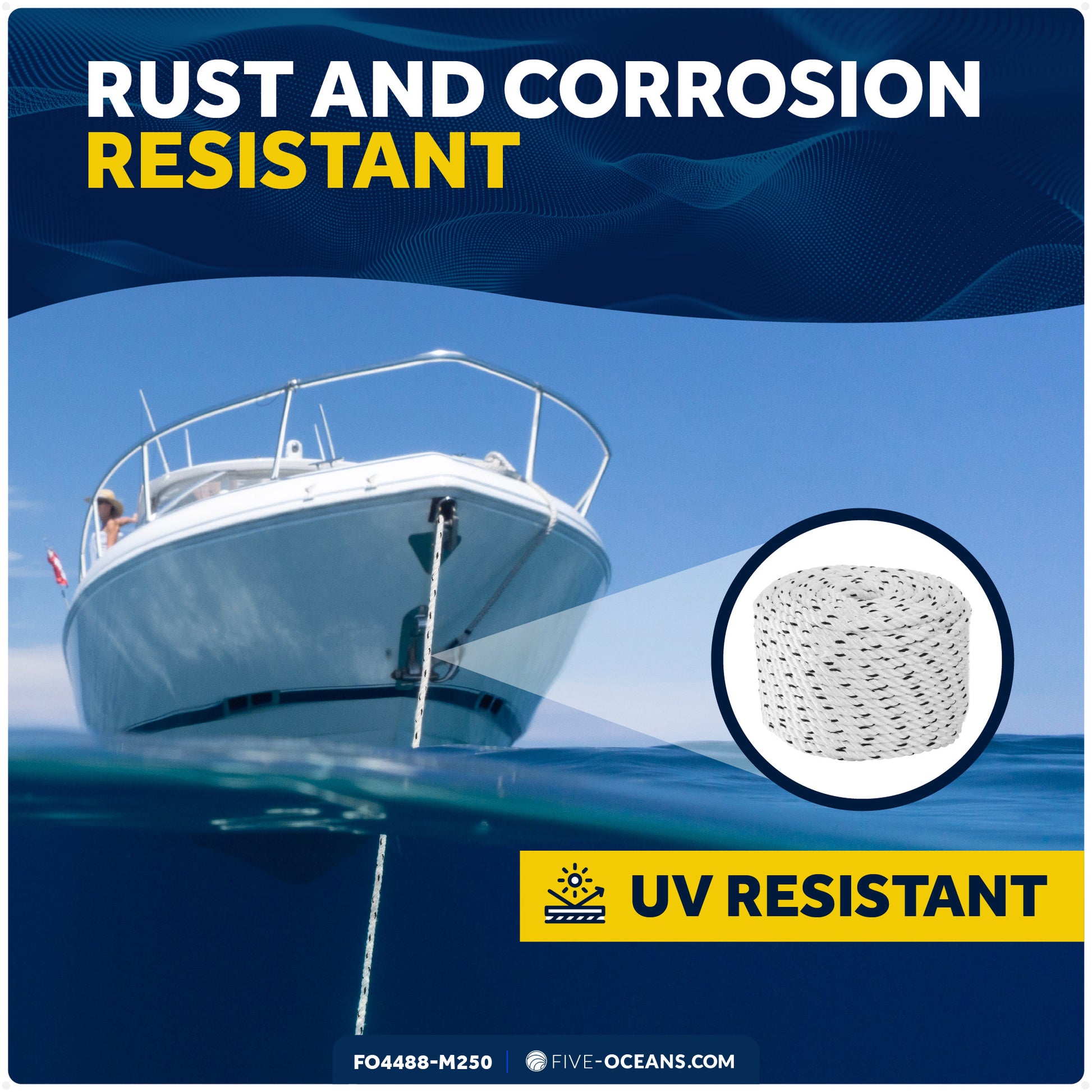 Boat Anchor Rope 5/8" x 250', 3-Strand Nylon - FO4488-M250 - Five Oceans