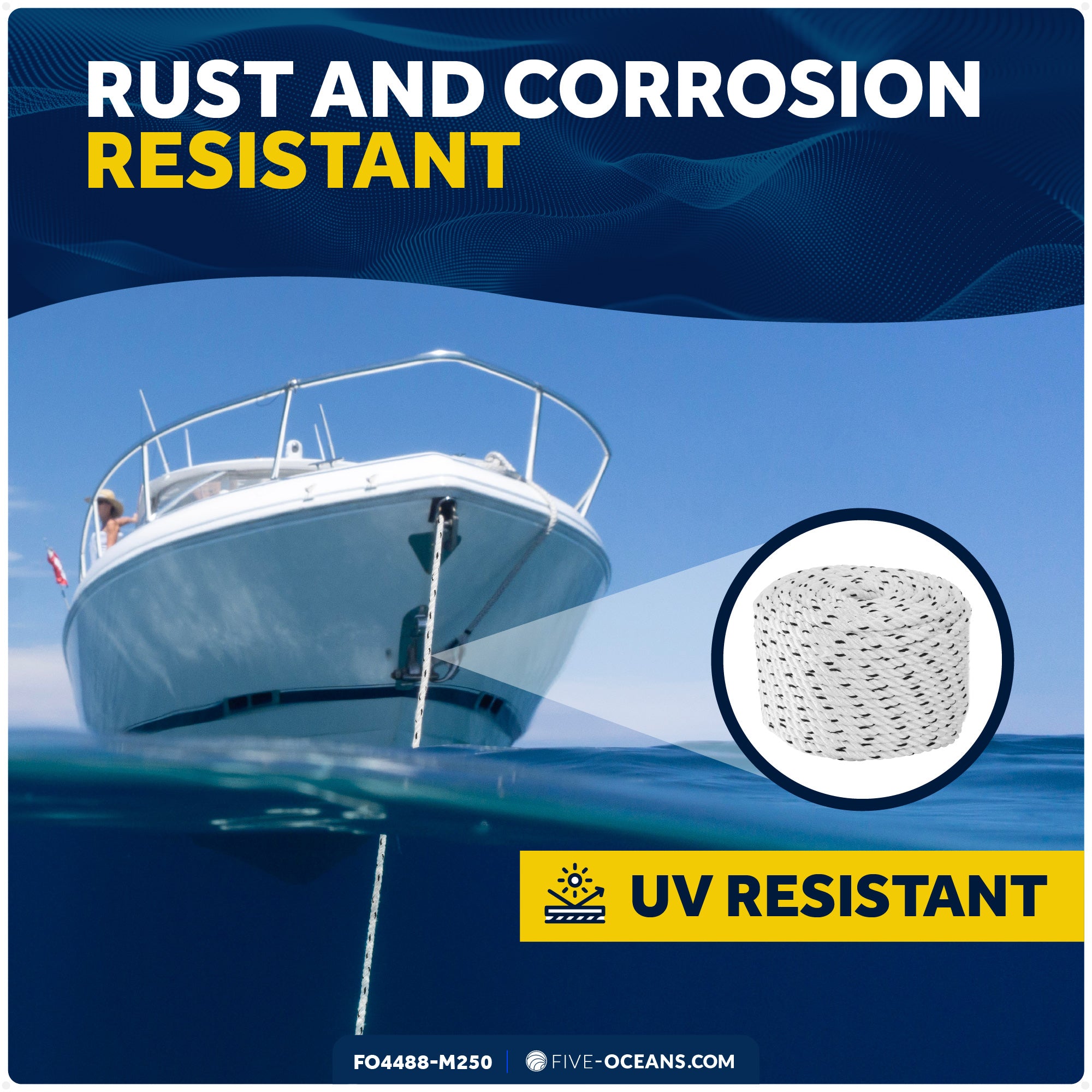 Boat Anchor Rope 5/8" x 250', 3-Strand Nylon - FO4488-M250 - Five Oceans