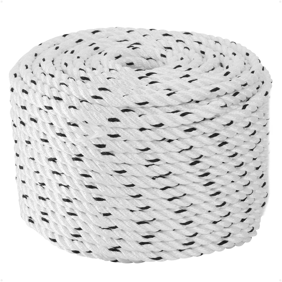 5/8" x 60' Premium 3-Strand Nylon Rope Line, White with Black Tracer - FO4488-M60 - Five Oceans