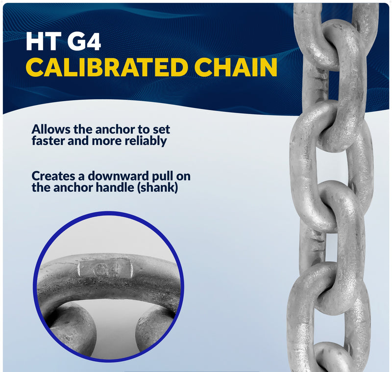 1/4" Anchor Chain with 2 Shackles, HT G4 Marine-Grade Galvanized Steel - Five Oceans