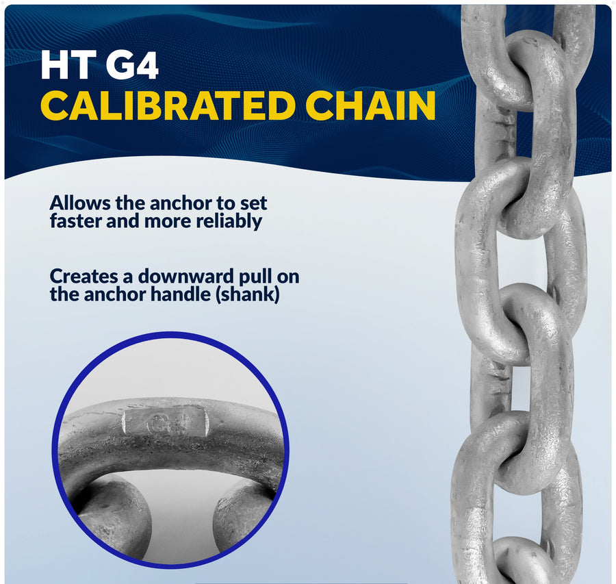 5/16" Anchor Chain with 2 Shackles, Marine-Grade HTG4 Galvanized Steel - Five Oceans