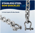 1/4" Anchor Chain with 2 Shackles, HT G4 Marine-Grade Galvanized Steel - Five Oceans